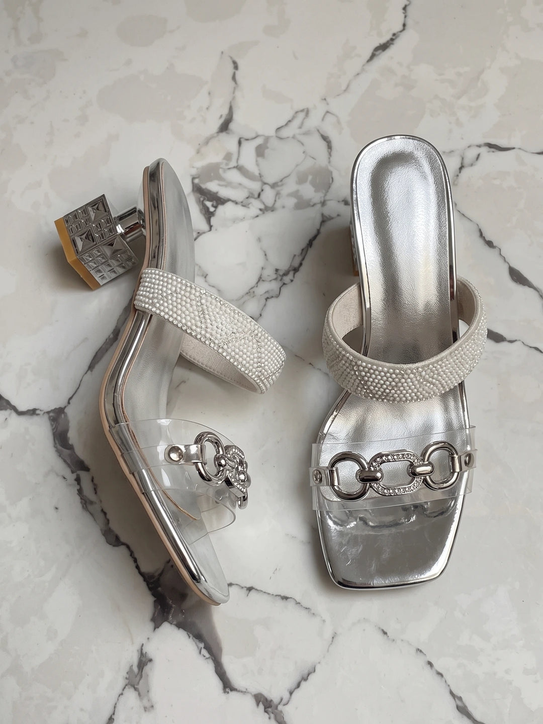 Tiphaine Beaded Chain Block Mules