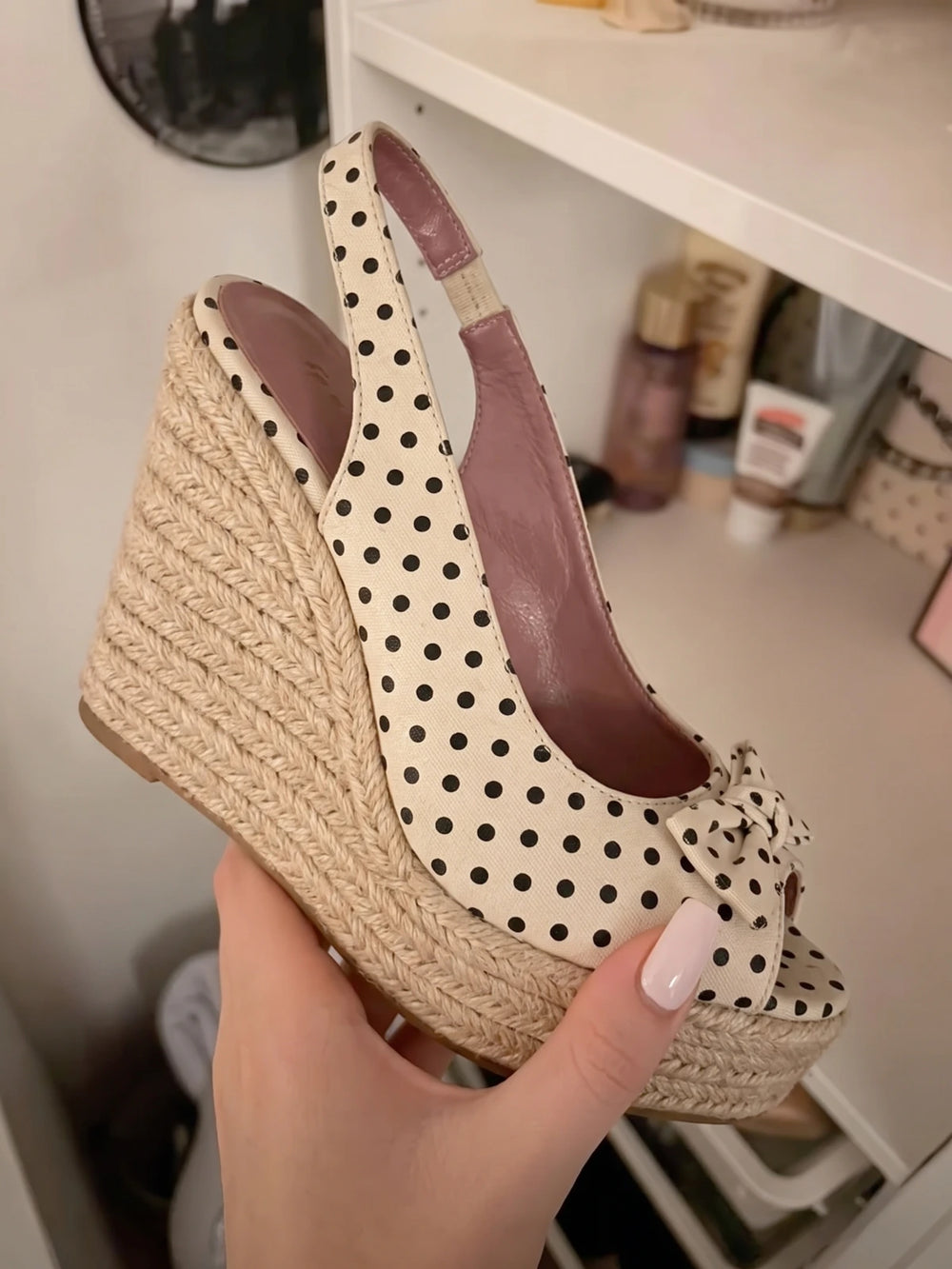 Zelie Polka Dot Jute Wedge Sandals