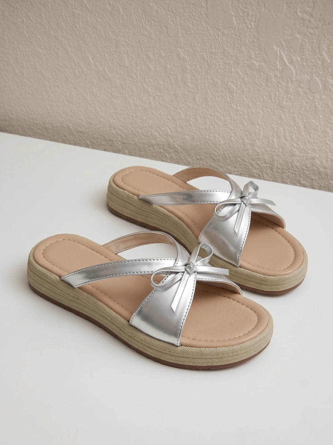 Brigitte Metallic Bow Platform Sandals