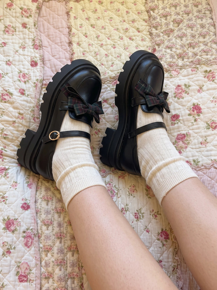 Fiorella Plaid Bow Platform Mary Janes
