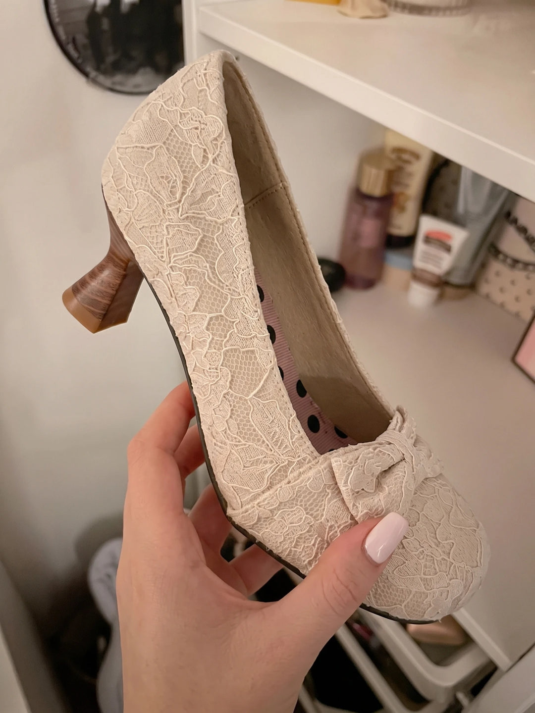 Orianelle Lace Bow Flared Heels