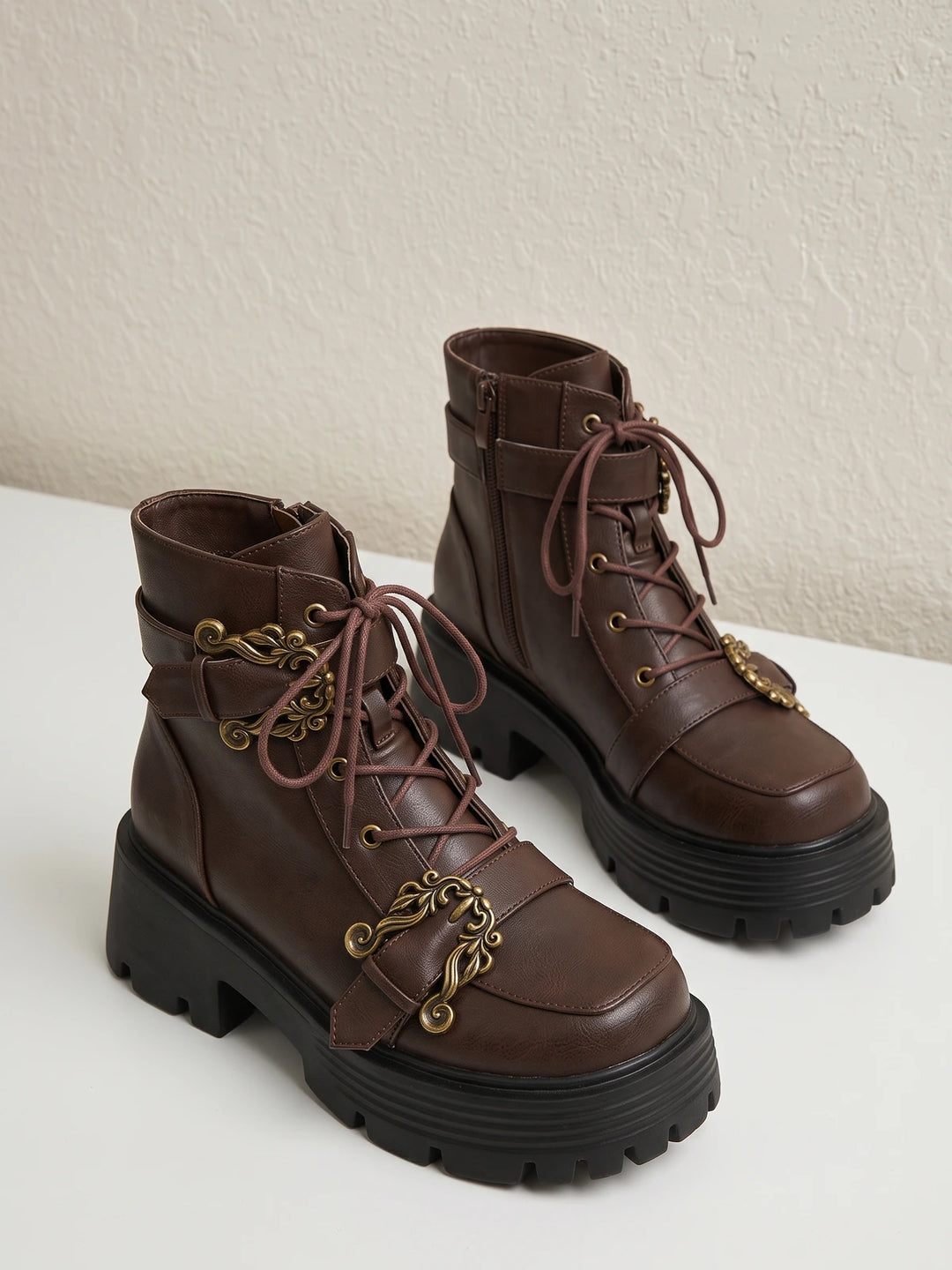 Mignettine Ornate Buckle Lug Boots