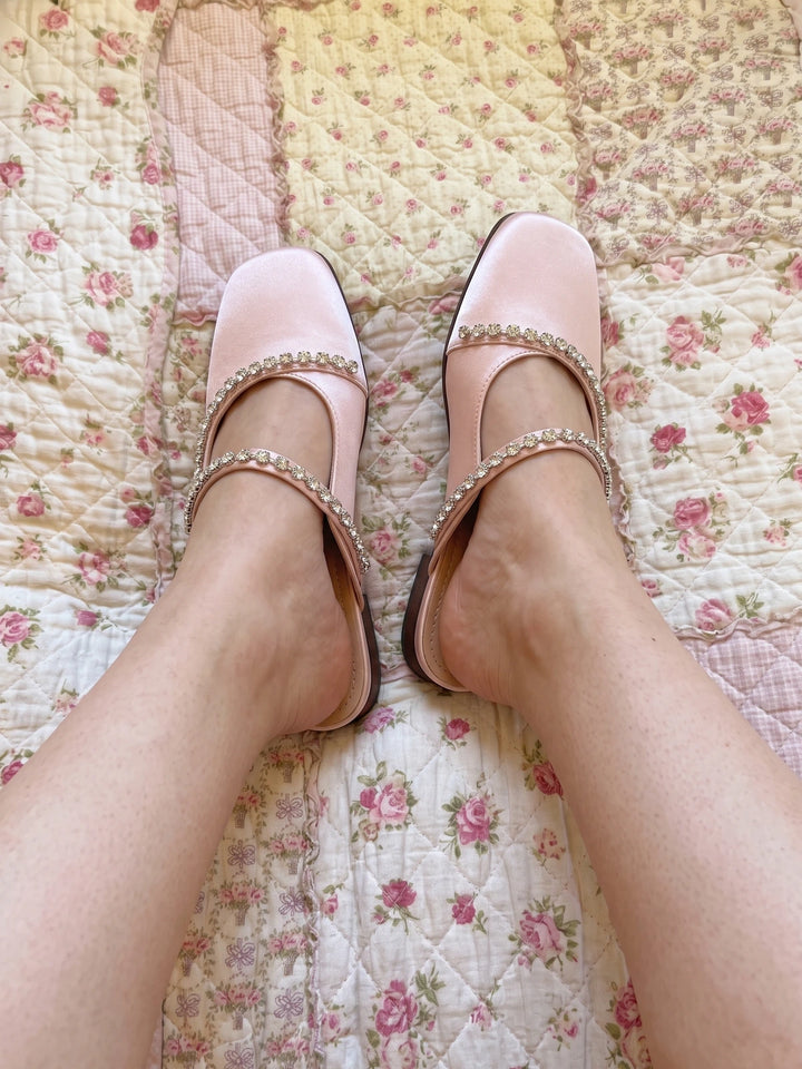 Faustina Rhinestone Satin Mules