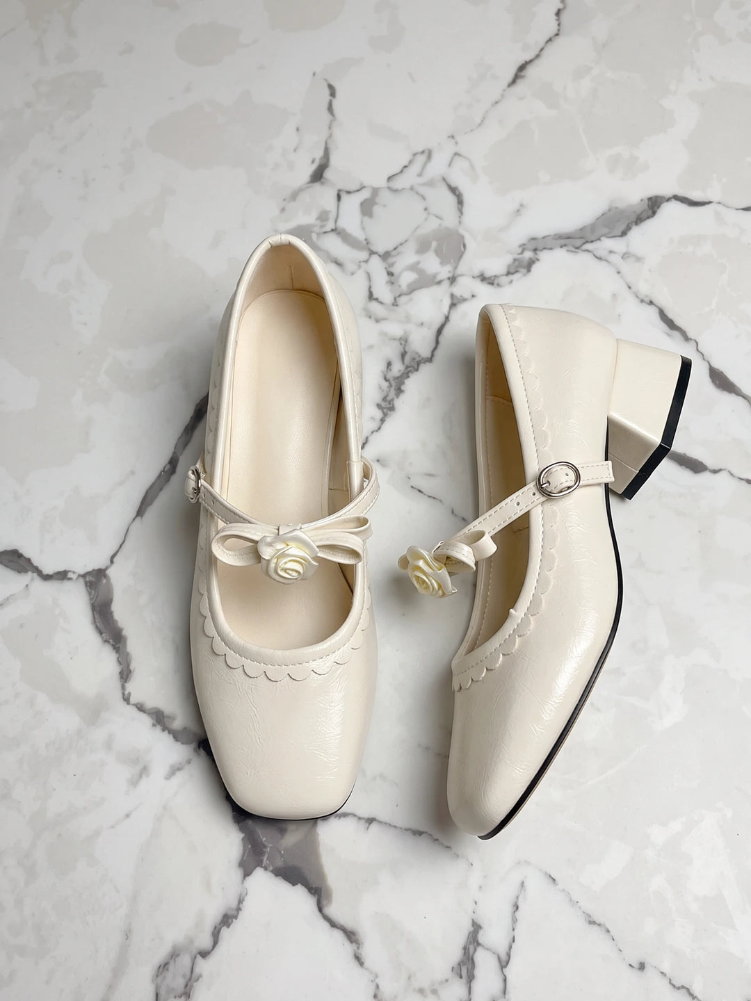 Rosalelle Rose-Trimmed Square Toe Mary Jane Heels