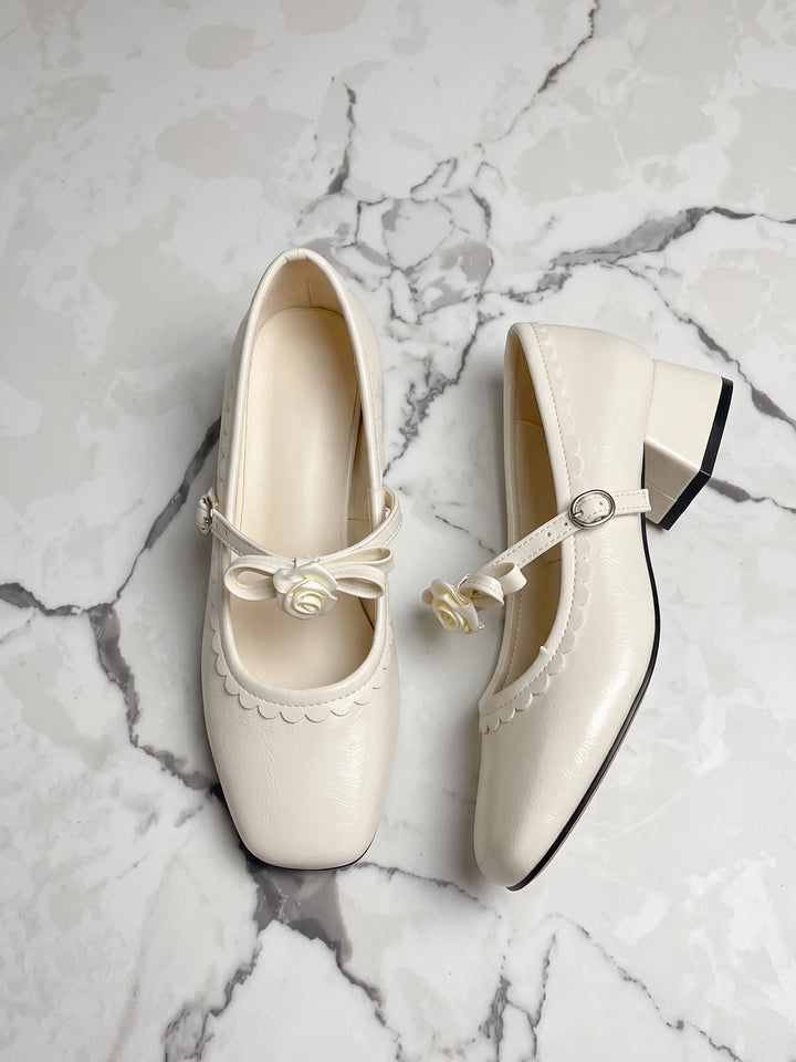 Rosalelle Rose-Trimmed Square Toe Mary Jane Heels