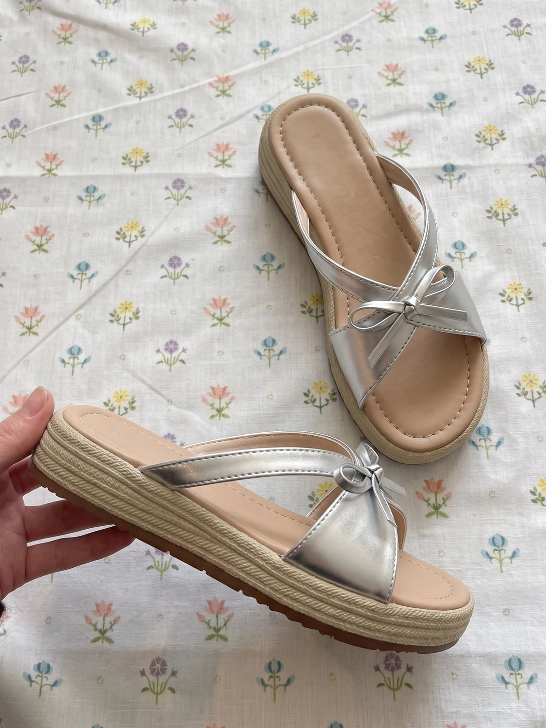 Brigitte Metallic Bow Platform Sandals