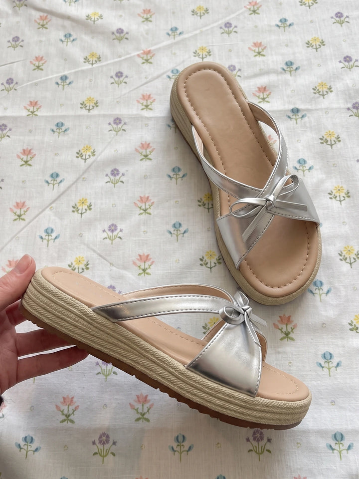 Brigitte Metallic Bow Platform Sandals
