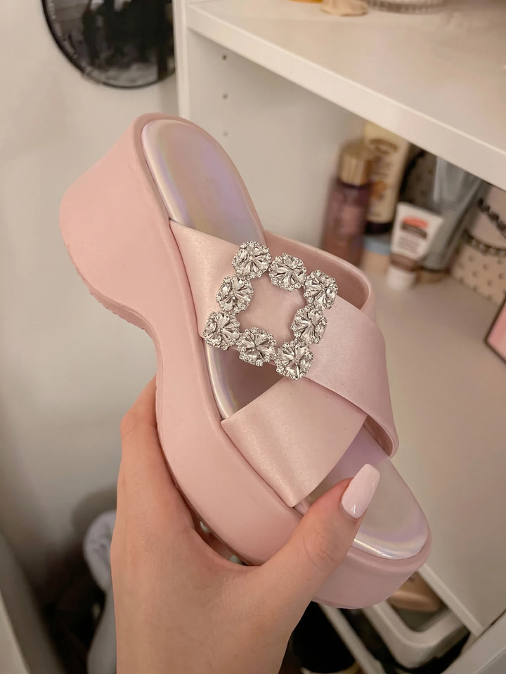 Sylviane Crystal Satin Wedge Slides