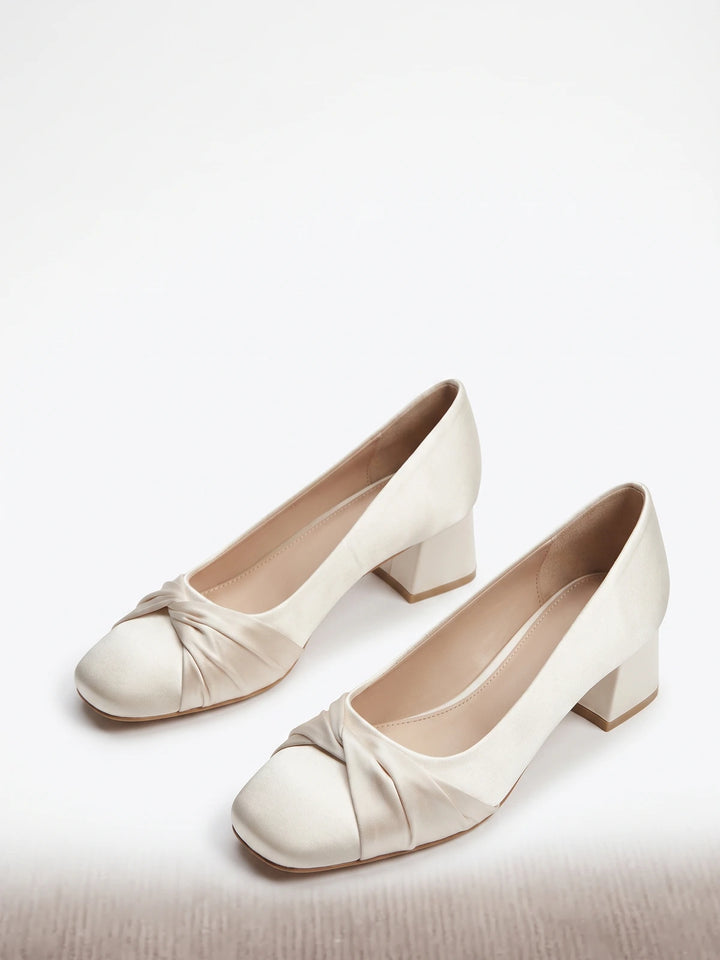 Lysabelle Satin Knot Square Toe Heels