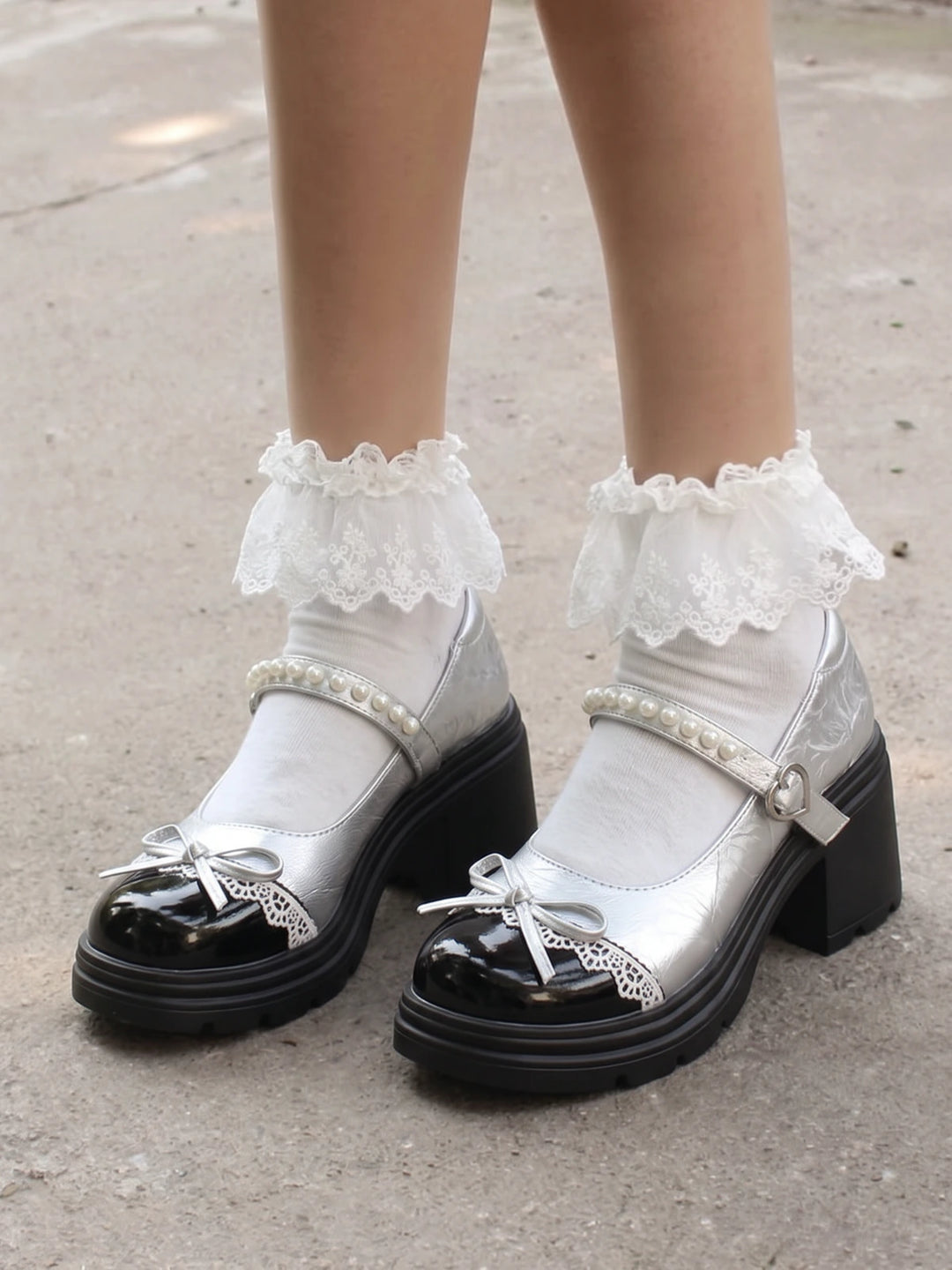 Ottavie Pearl Bow Lug Platform Mary Janes