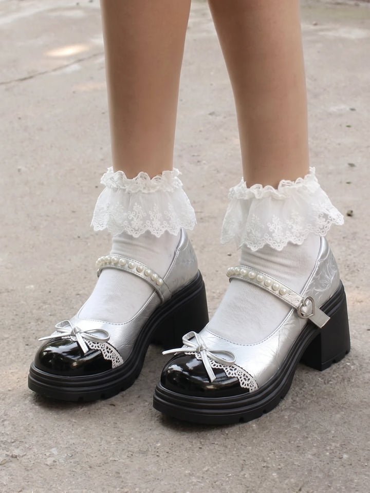 Ottavie Pearl Bow Lug Platform Mary Janes