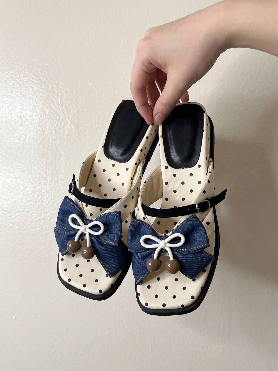 Margot Polka Denim Bow Wedges