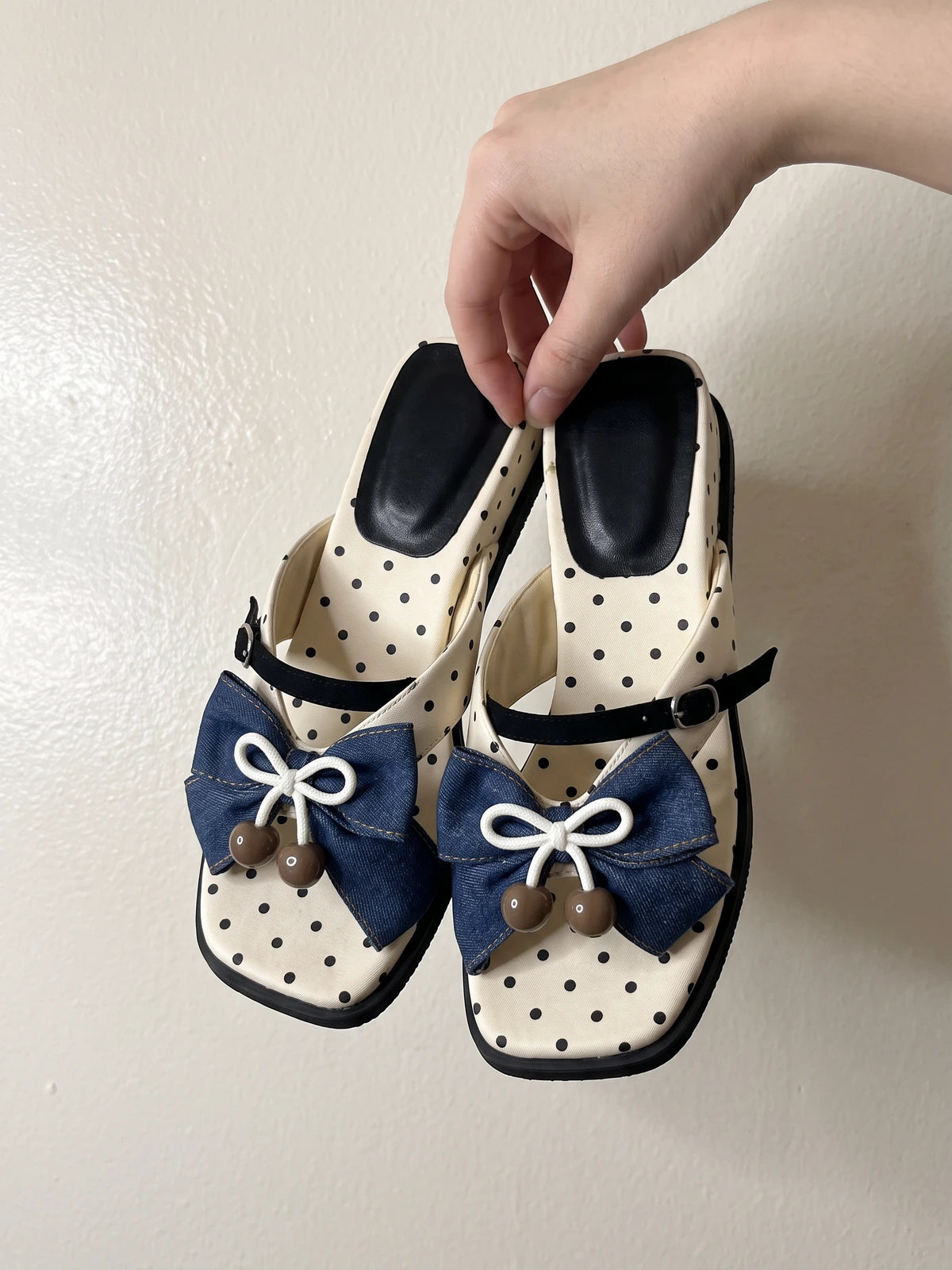Margot Polka Denim Bow Wedges