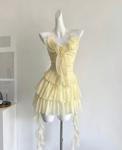 French Ruffled Chiffon Cake Dress