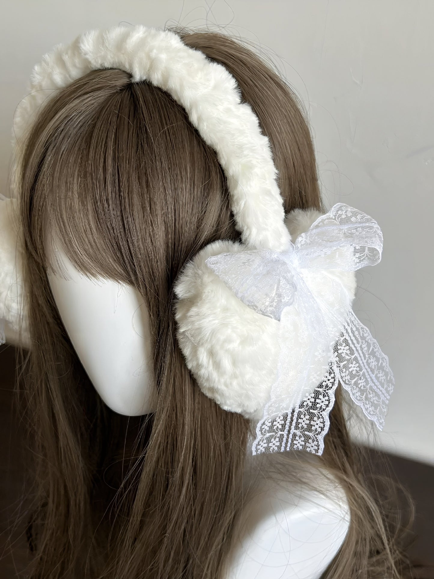 Ballet Style Lace Bow Plush Earmuffs