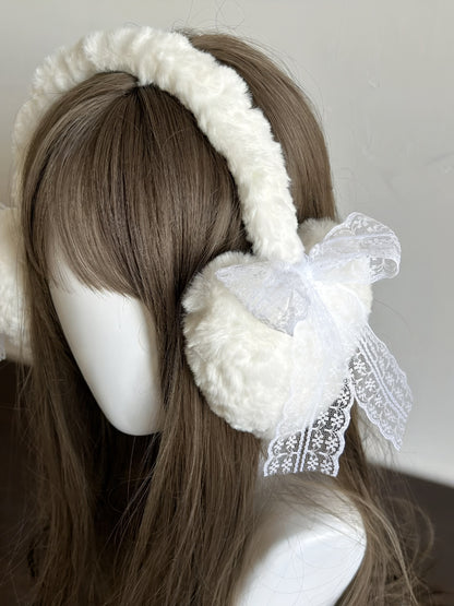 Ballet Style Lace Bow Plush Earmuffs