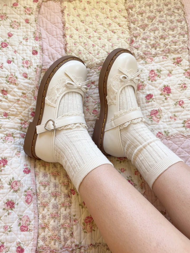 Soleil Lace Heart-Buckle Mary Jane Flats