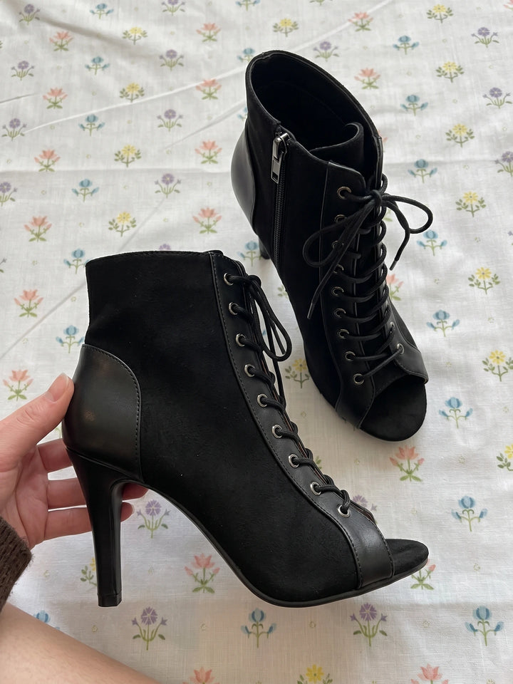Elodie Suede Lace-Up Peep-Toe Boots