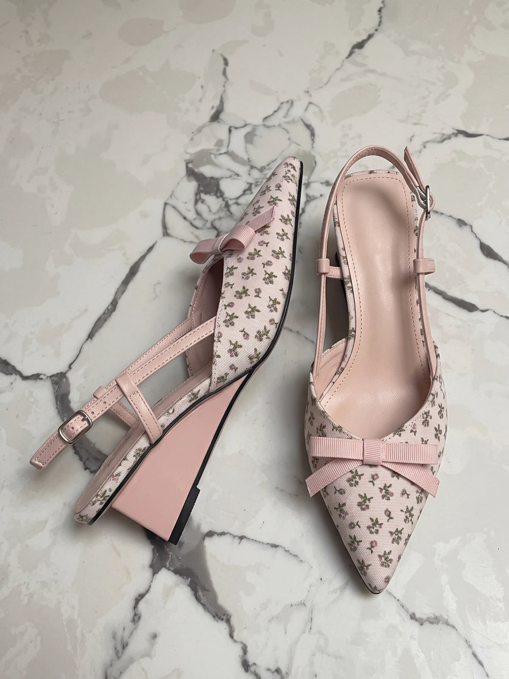 Fleurine Floral Bow Slingback Heels