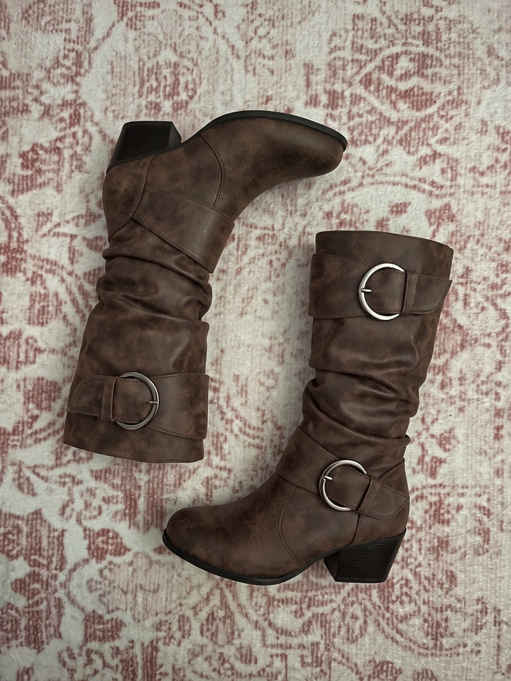 Vincenzia Slouchy Buckle Mid-Calf Boots