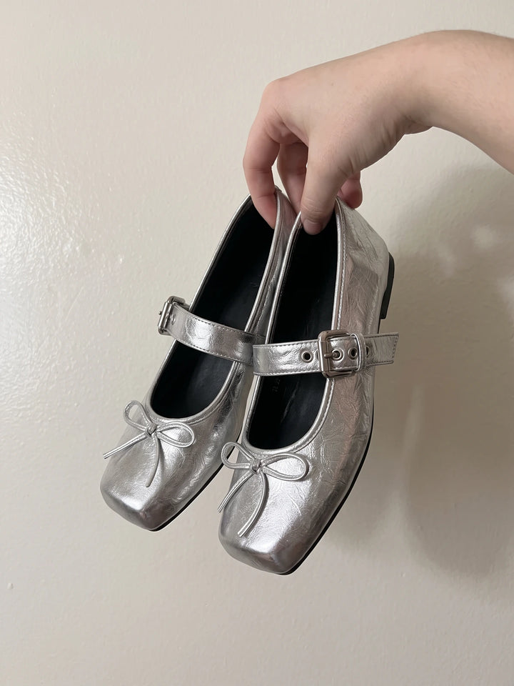Vincette Silver Bow Mary Jane Flats