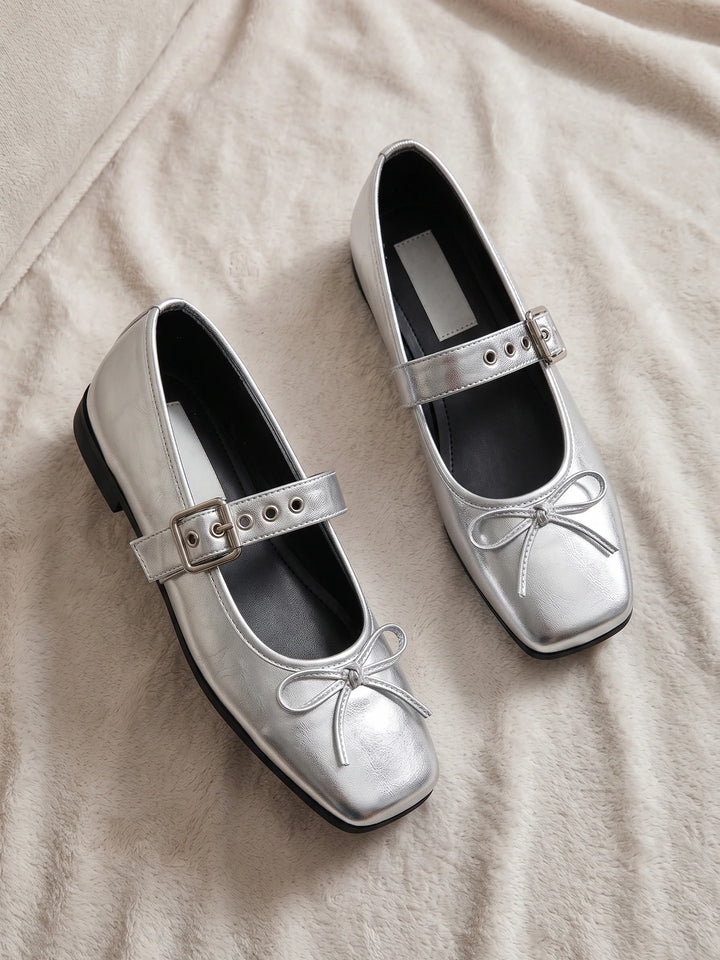 Vincette Silver Bow Mary Jane Flats