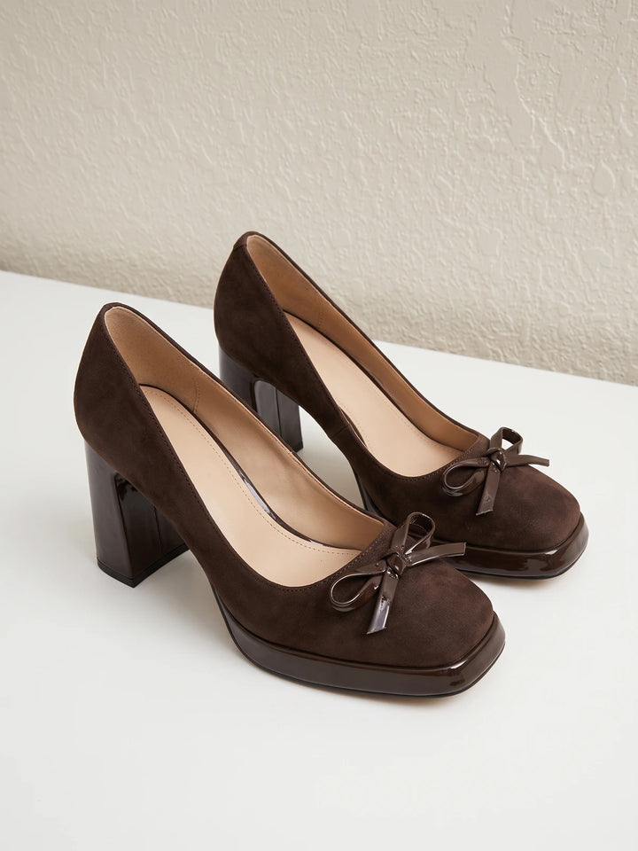 Helene Suede Bow Platform Heels