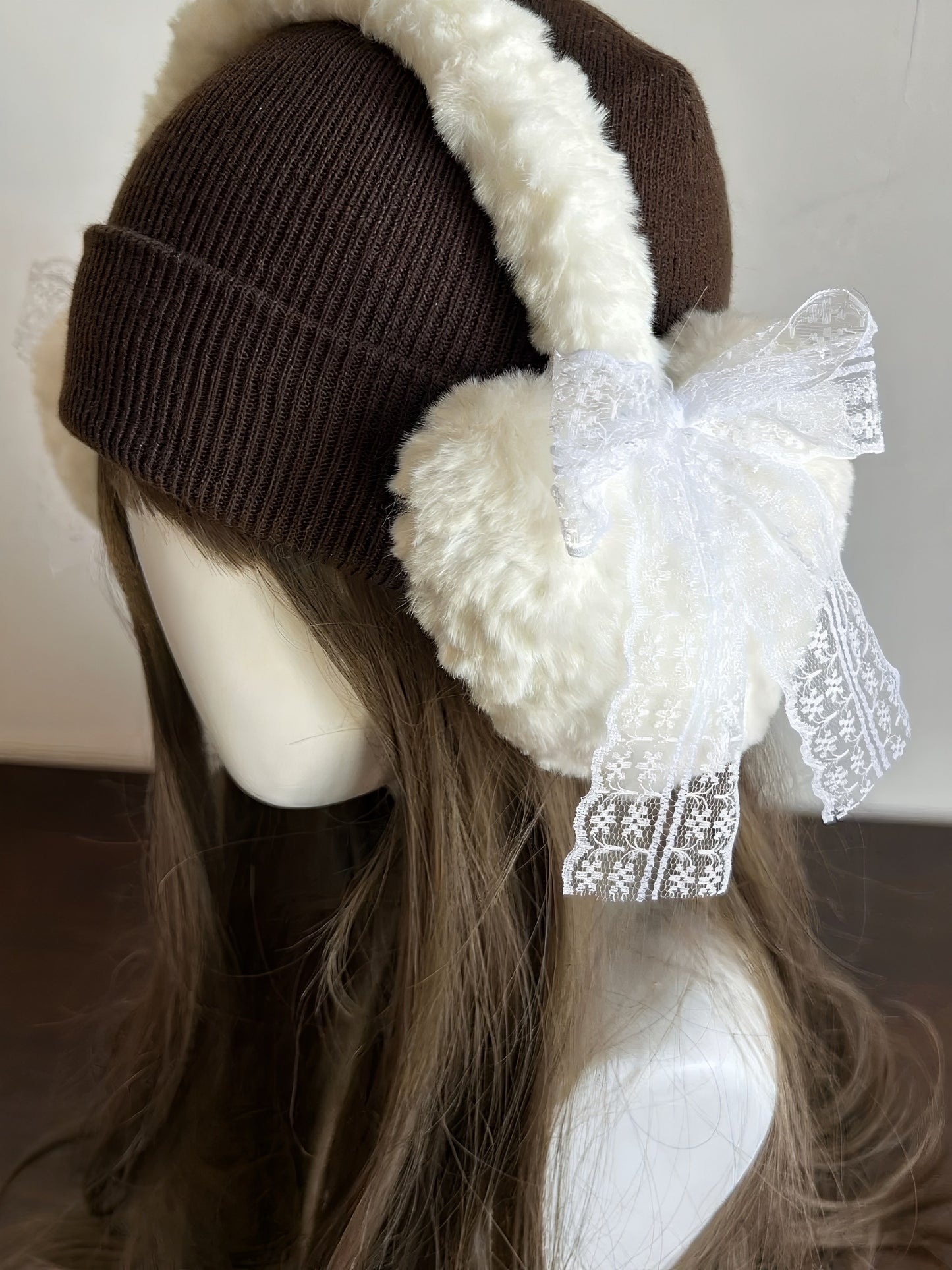 Ballet Style Lace Bow Plush Earmuffs