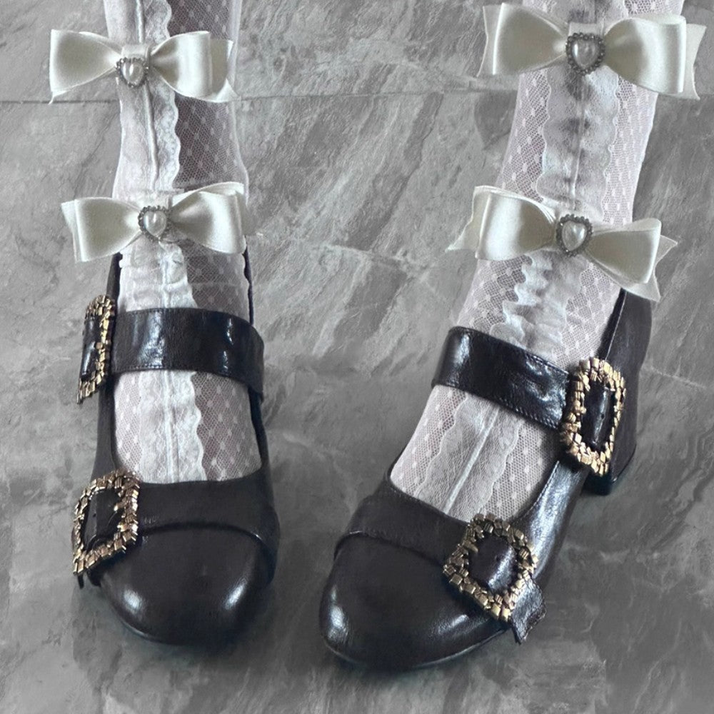 Retro Round-Toe Metal Buckle Heels