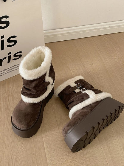 Thick Sole Fleece Mid-Calf Snow Boots