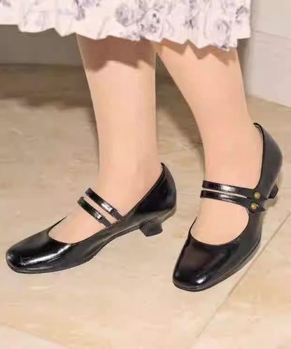 Retro Button-Strap Low Heel Shoes