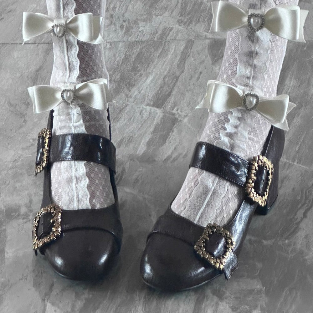 French Retro Lambskin Chunky Heels