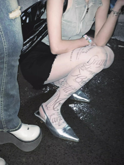 Letter Print Slim Stockings