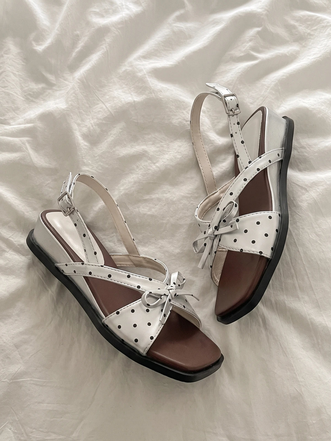 Nadine Polka Dot Bow Wedge Sandals