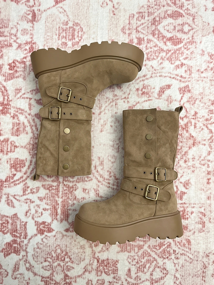 Zorienne Buckle Suedette Platform Boots