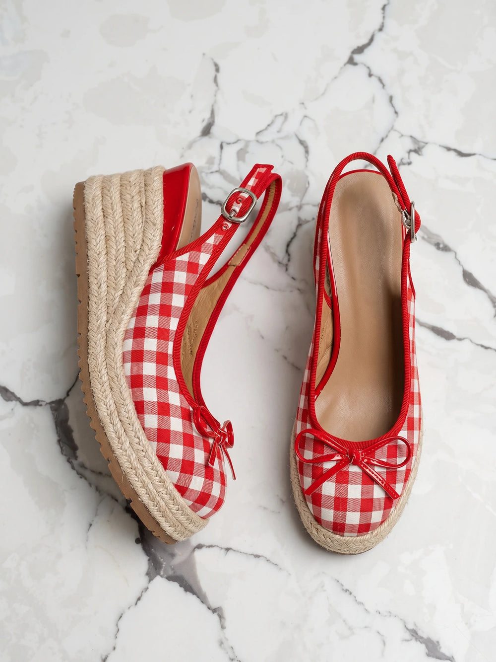 Elodie Gingham Bow Wedges