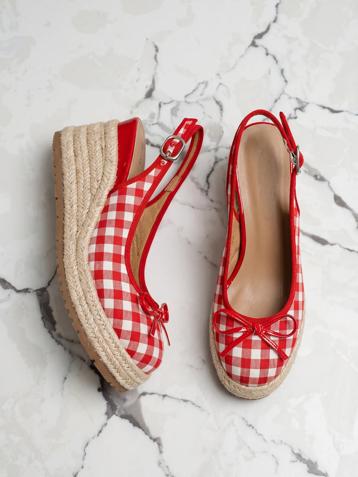 Elodie Gingham Bow Wedges