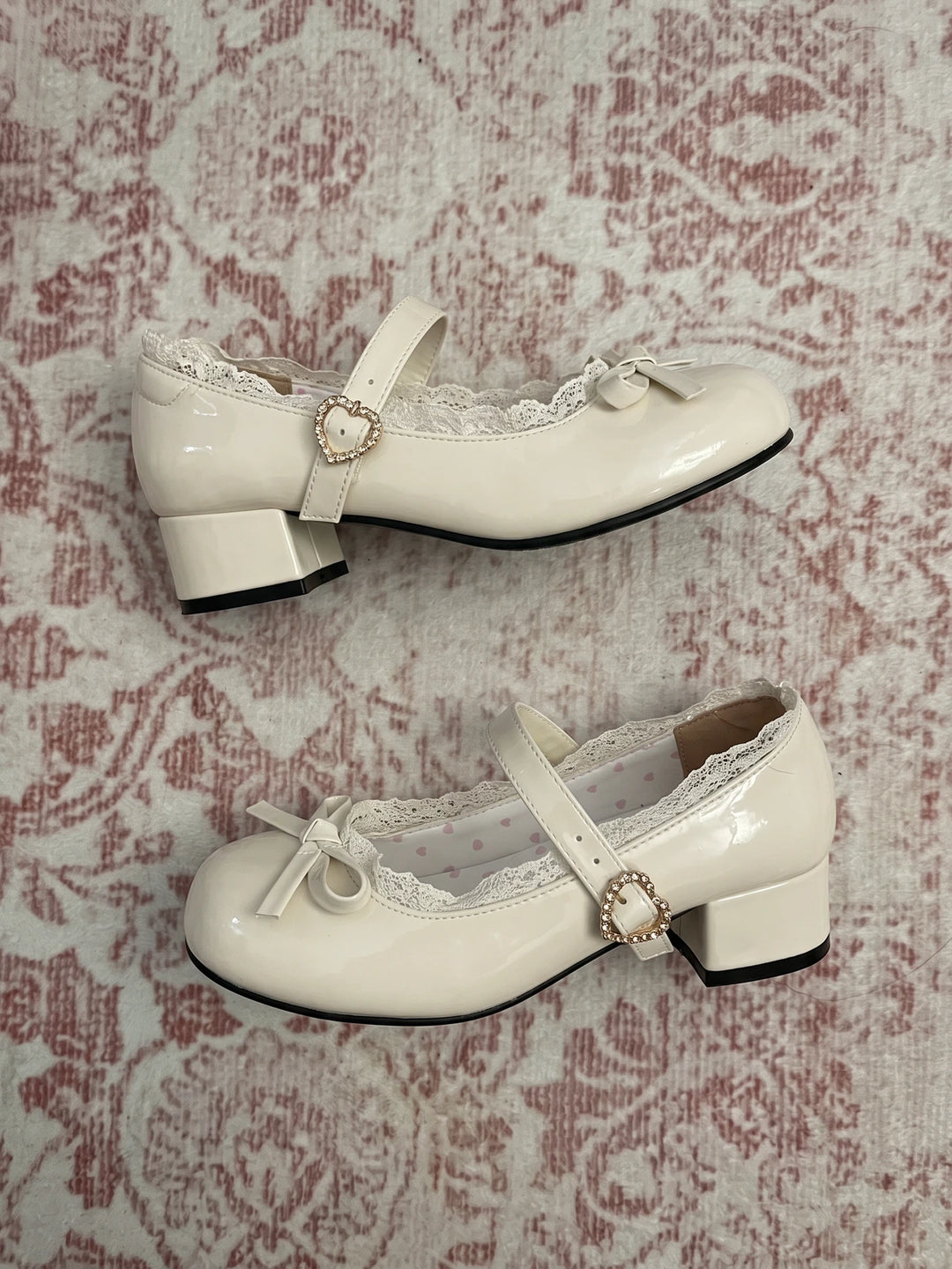 Zelie Lace Bow Heart Mary Jane Heels
