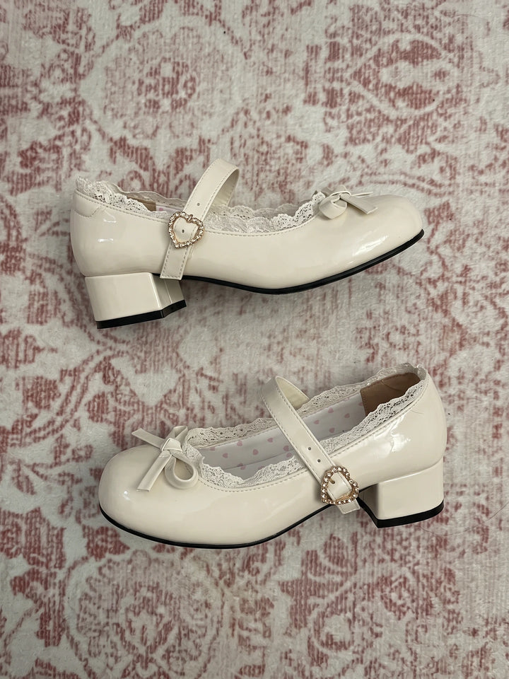 Zelie Lace Bow Heart Mary Jane Heels