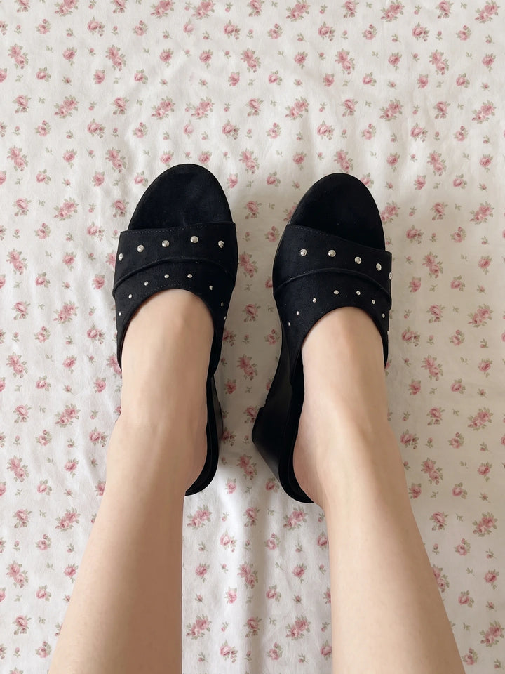 Ombeline Studded Suede Wedge Mules