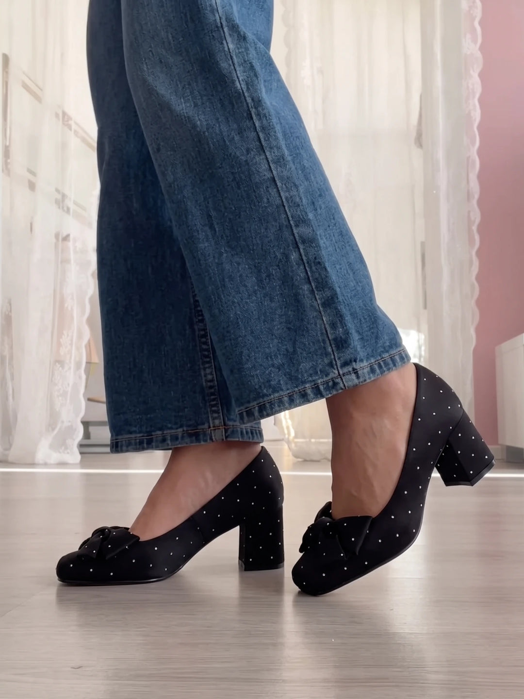 Mirellionna Crystal Bow Block Heels