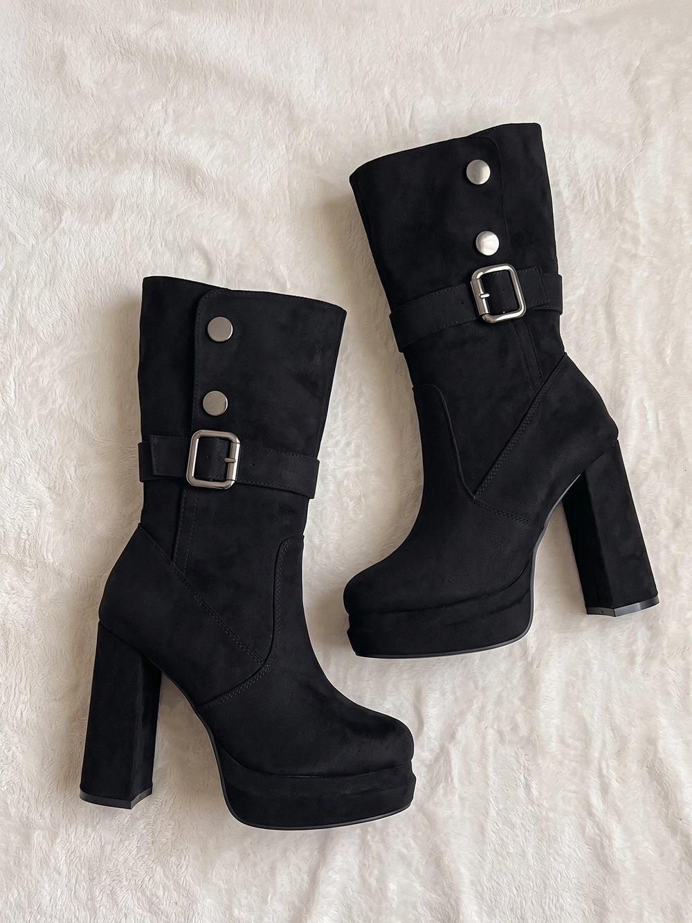Victoria Buckled Suede Heeled Boots