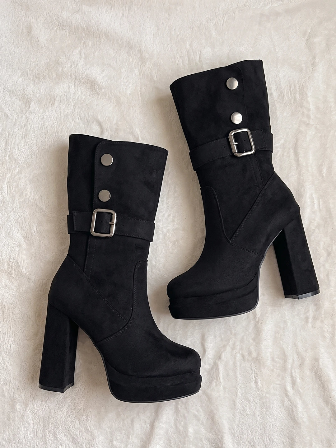 Victoria Buckled Suede Heeled Boots