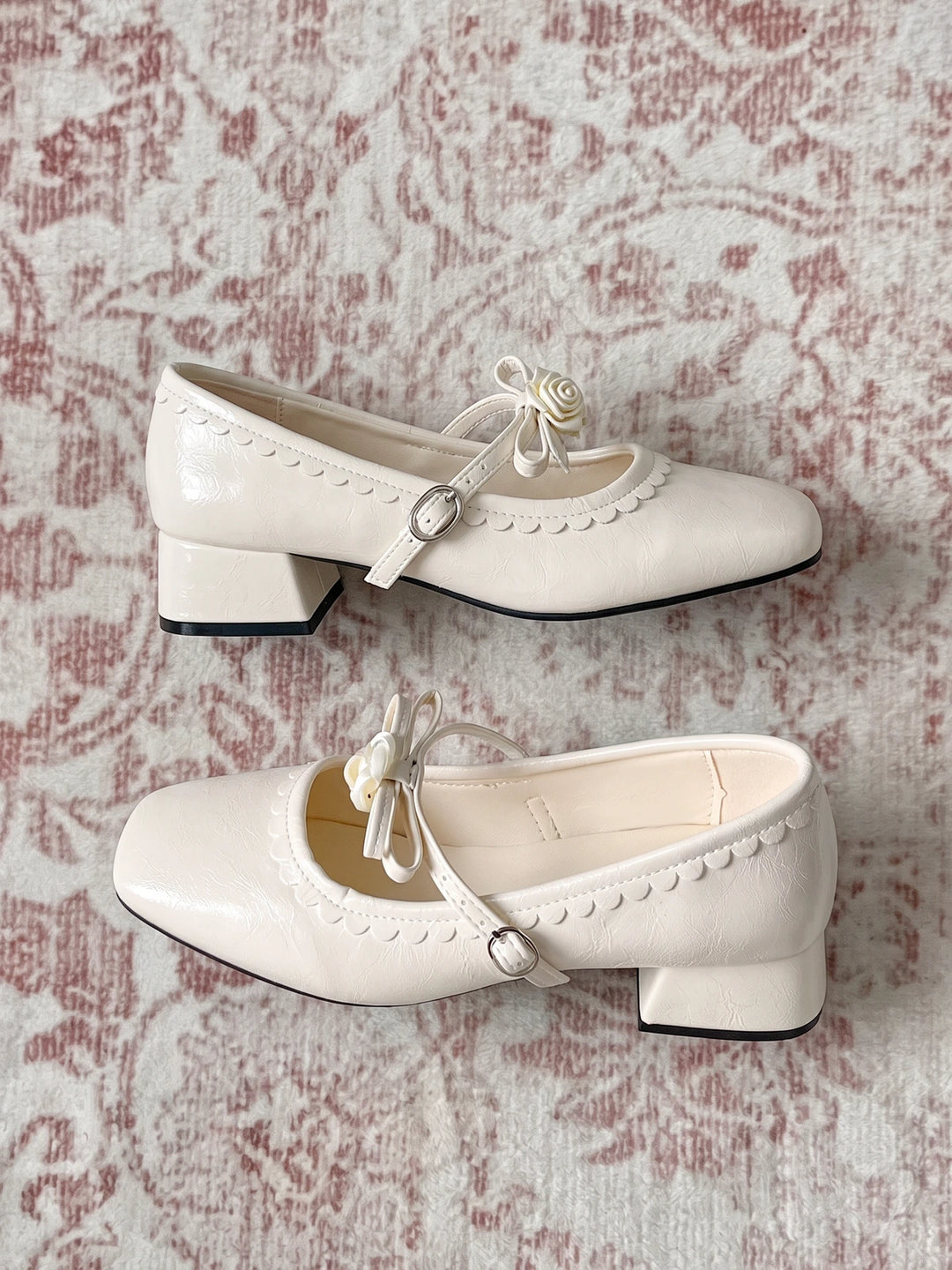 Rosalelle Rose-Trimmed Square Toe Mary Jane Heels