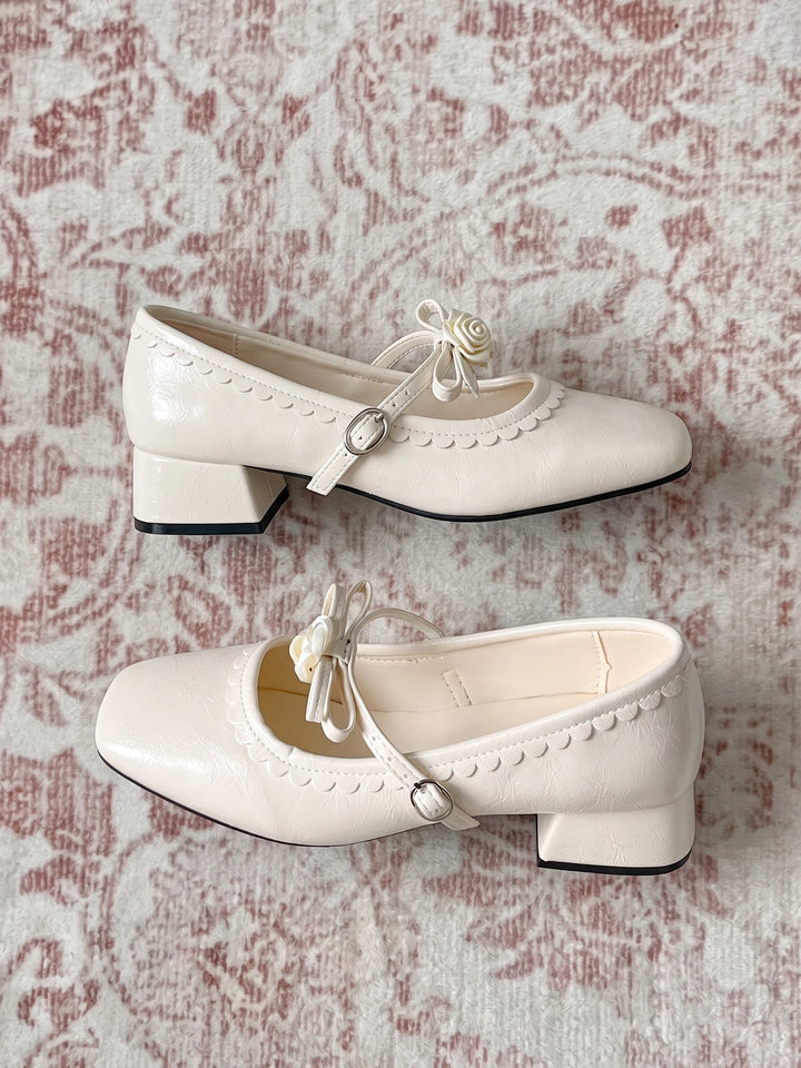 Rosalelle Rose-Trimmed Square Toe Mary Jane Heels