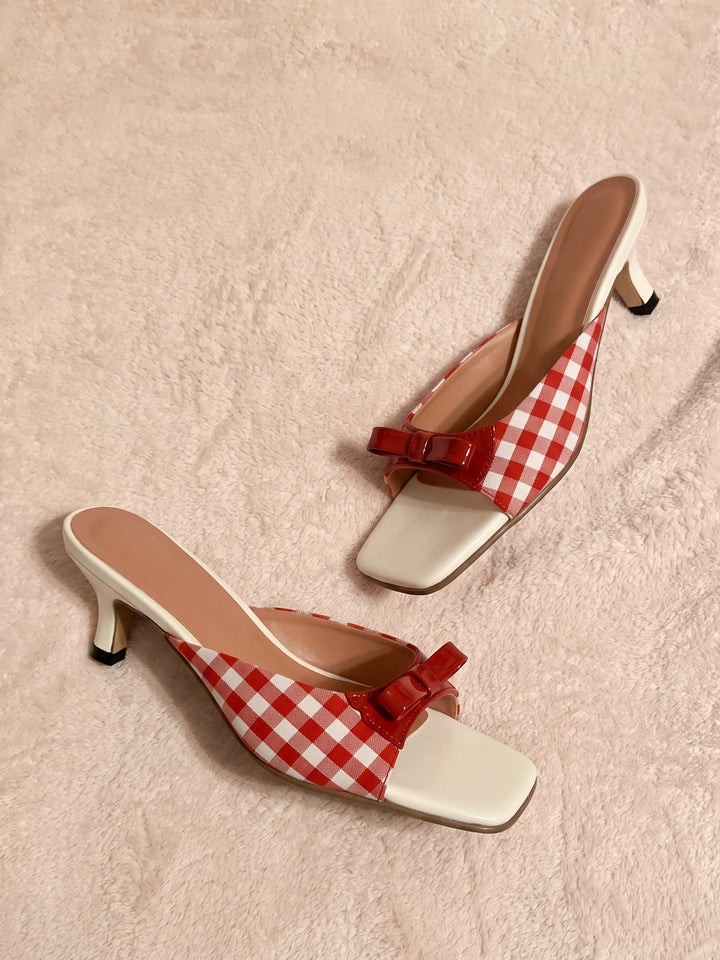 Albertine Gingham Bow Mules