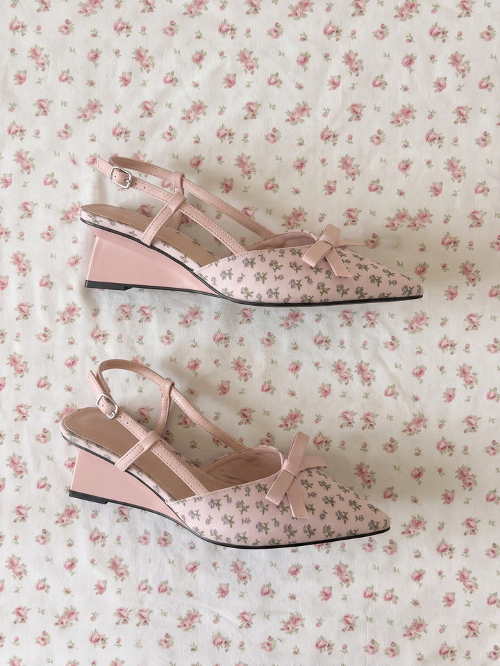 Fleurine Floral Bow Slingback Heels