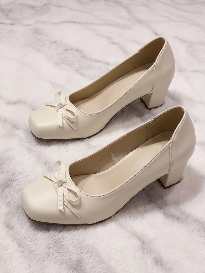 Solange Cream Bow Square Toe Heels