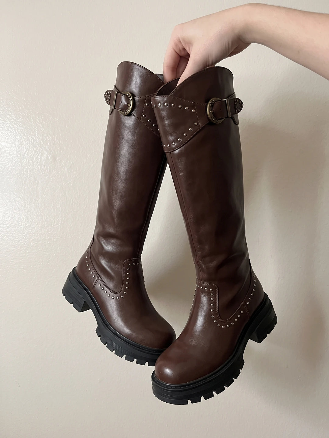 Solange Studded Buckle Knee Boots