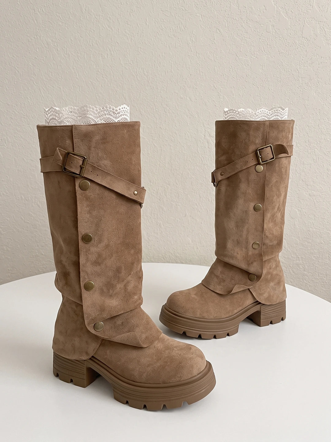 Ottavia Suede Buckle Knee-High Boots
